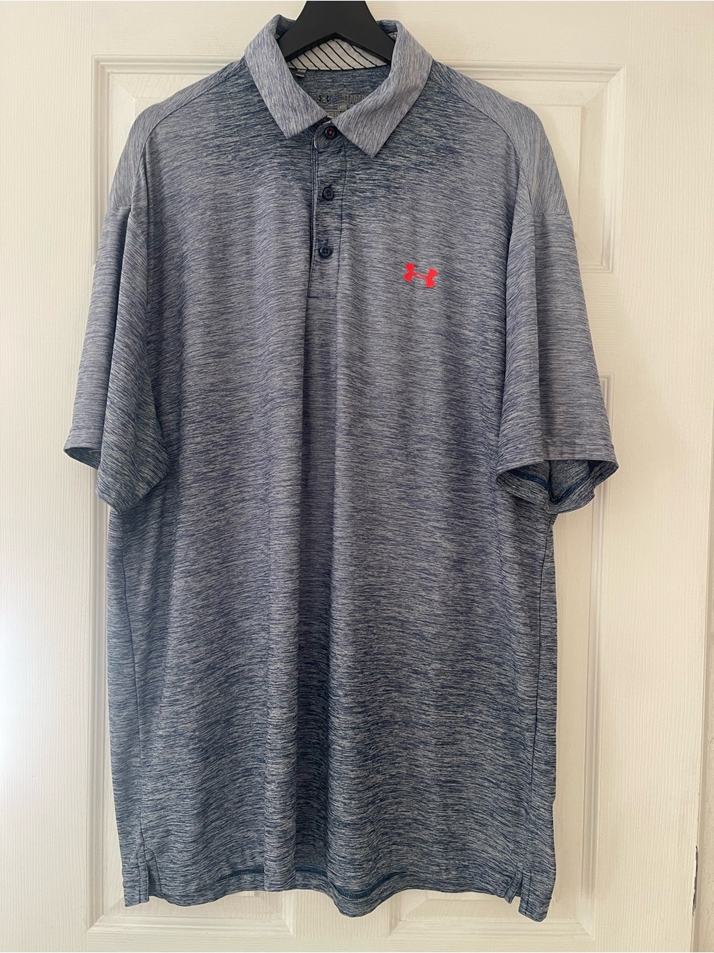 Under Armour Men's Heathered Navy Performance Polo with Red Logo XL